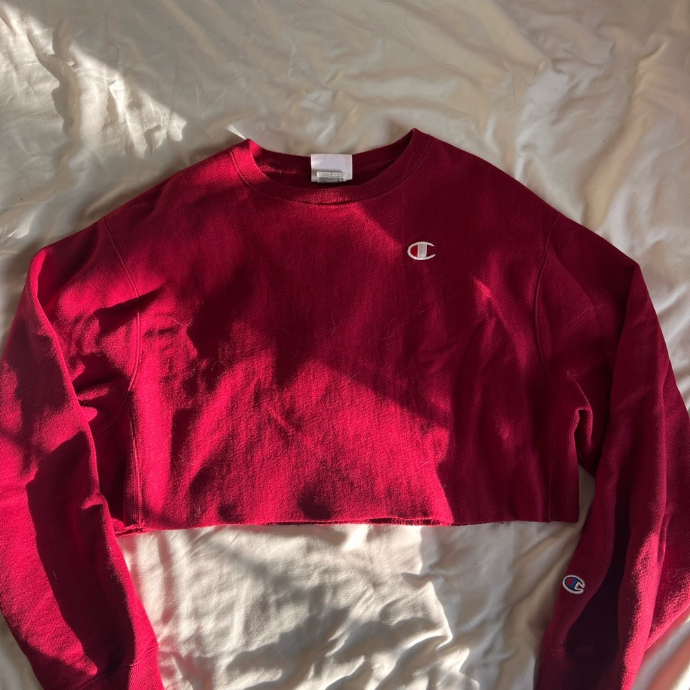 Champion Red Cropped Crewneck Sweatshirt